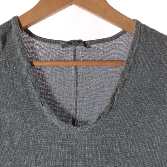 Meo Meli Blouse Top Linen Scoop Neck Italy Gray Boho Dolman Short Sleeve - Picture 3 of 9